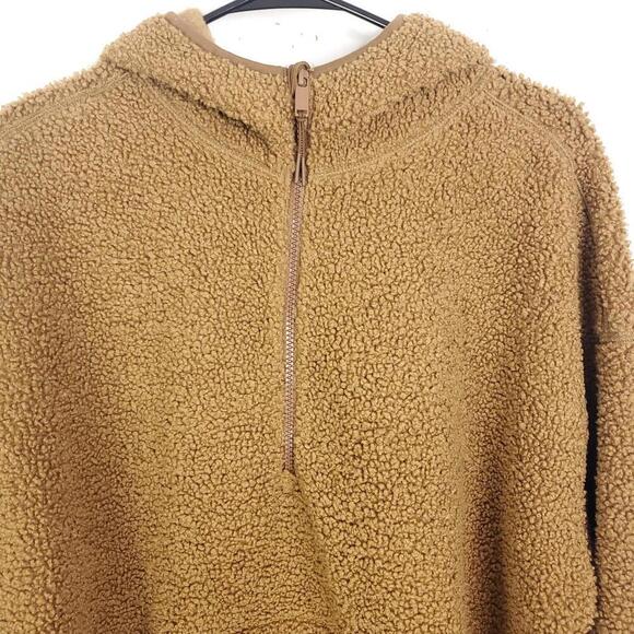 Old Navy Sweatshirt Womens Large Sherpa Quarter Zip Chocolate Pot Hoodie - Picture 2 of 9